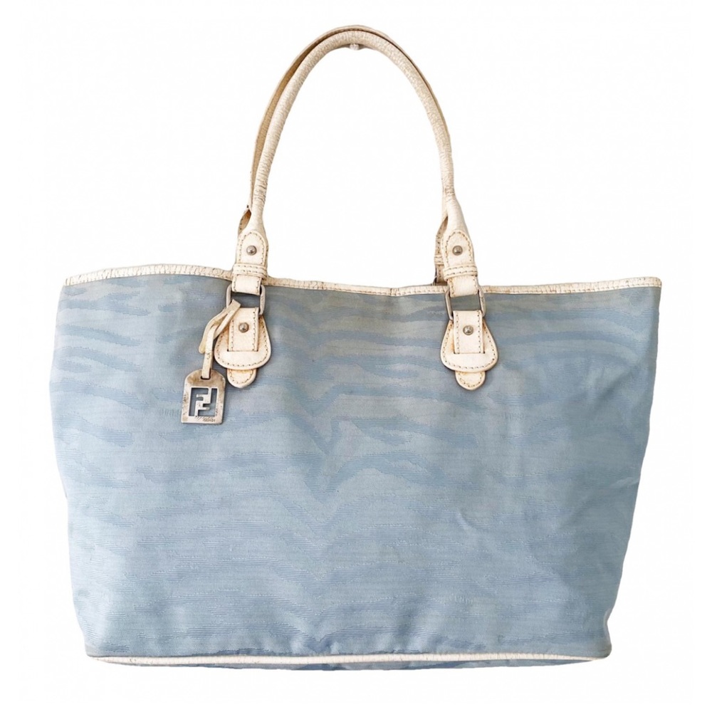 Fendi blue zebra print embroidered canvas and leather tote bag